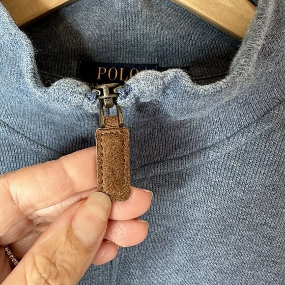 Polo by Ralph Lauren Mens Blue Cotton Mock Neck 1/4 Zip Pullover Sweater Size L - Picture 4 of 9
